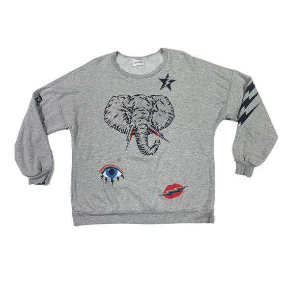 Lauren Moshi Tops - Lauren Moshi McKinley Elephant Elements Sweater Sweatshirt Gray Peace Love